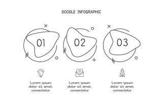 griffonnage infographie éléments avec 3 options. affaires modèle pour présentation vecteur