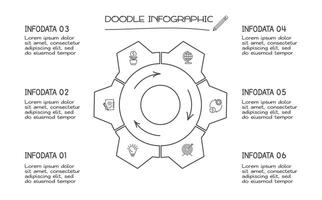 griffonnage infographie éléments avec 6 options. affaires modèle pour présentation vecteur