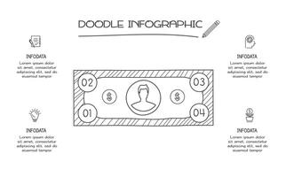 griffonnage infographie éléments avec 4 options. affaires modèle pour présentation vecteur