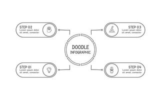 griffonnage infographie éléments avec 4 options. affaires modèle pour présentation vecteur