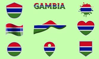 collection de plat nationale drapeaux de Gambie avec carte vecteur