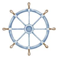 pilotage roue aquarelle illustration. dessin de barre de pirate navire dans pastel bleu et beige couleurs sur isolé Contexte. esquisser de en bois élément pour voile dans nautique conception. pour icône vecteur