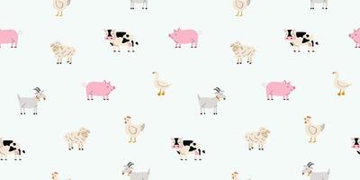 sans couture modèle avec ferme animaux. cultiver. minimaliste mignonne imprimer. vache, cochon, chèvre, oie, oie. illustration dans plat style. conception pour imprimer, tissu, textile, fond d'écran, emballage. vecteur