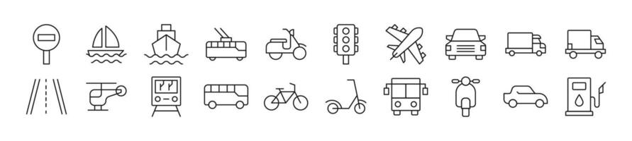 ensemble de mince ligne Icônes de transport. modifiable accident vasculaire cérébral. Facile linéaire illustration pour la toile des sites, journaux, des articles livre vecteur