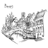 scénique ville vue de Bruges canal avec magnifique Maisons vecteur