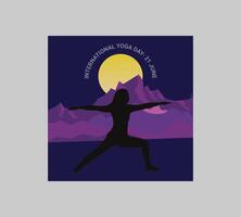 international yoga journée affiche avec silhouette de une femme dans yoga pose vecteur