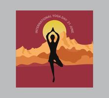 international yoga journée affiche avec silhouette de une femme dans yoga pose vecteur