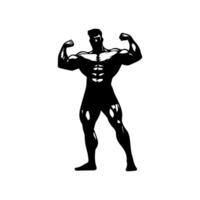 fort homme montrant muscles silhouette. musclé bodybuilder plein longueur corps vecteur