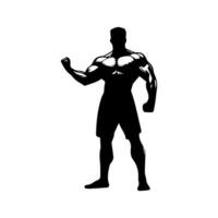 fort homme montrant muscles silhouette. musclé bodybuilder plein longueur corps vecteur