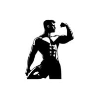 fort homme montrant muscles silhouette. musclé bodybuilder plein longueur corps vecteur