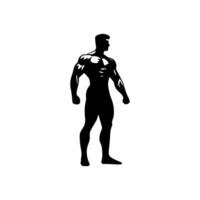 fort homme montrant muscles silhouette. musclé bodybuilder plein longueur corps vecteur