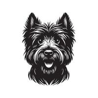 content Écossais terrier chien visage illustration dans noir et blanc vecteur