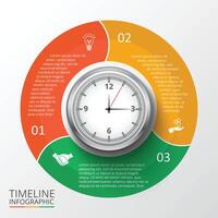 cycle infographie avec montre. temps la gestion visualisation. affaires concept avec 3 choix, les pièces, pas ou processus. vecteur