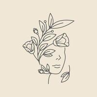 main tiré logo ligne art féminin beauté floral botanique salon spa cosmétique se soucier conception illustration minimalisme vecteur