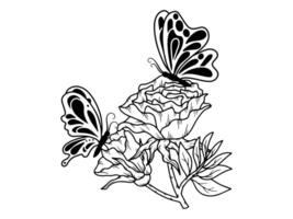 fleur ligne art papillon illustration vecteur