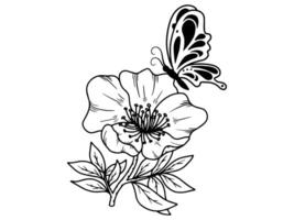 papillon fleur esquisser ligne art vecteur