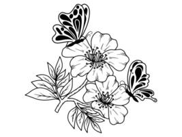papillon fleur ligne art illustration vecteur