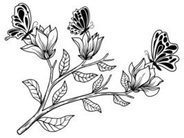 papillon fleur ligne art illustration vecteur