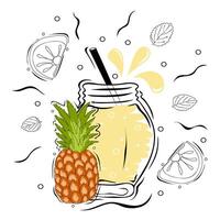 ananas smoothie avec illustration de ingrédients. vecteur