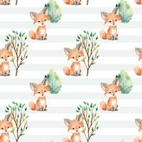 sans couture modèle avec aquarelle Renard et des arbres. mignonne des bois. animal faune arrière-plans. vecteur