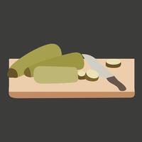 plat illustration de été des légumes courgette. cuisine courgette, trancher vert Zucchini sur une en bois planche vecteur