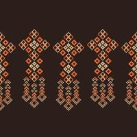 traditionnel noir ethnique motifs ikat géométrique en tissu modèle traverser point.ikat broderie ethnique Oriental pixel marron arrière-plan.abstrait, illustration. texture, décoration, papier peint. vecteur