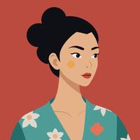 une femme avec une floral kimono vecteur