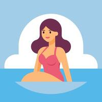 une femme avec marron cheveux est relaxant dans une bassin vecteur