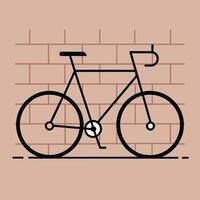 minimaliste ligne art vélo, penché contre une brique mur vecteur