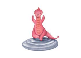 rouge dragon méditer sur pierre. animal pratiquant yoga des exercices. abstrait dragon. aquarelle illustration isolé sur blanc Contexte. pour yoga, spa centre, logo vecteur