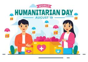 monde humanitaire journée illustration avec une global fête de portion personnes, charité, des dons, et faire du bénévolat sur une plat Contexte vecteur
