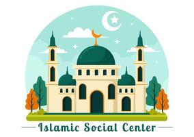 islamique social centre illustration avec mosquées, éducatif les institutions pour islamique études et développement dans plat dessin animé Contexte vecteur
