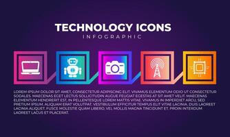 La technologie Icônes ordinateur portable, robot, caméra, Wifi la tour, ordinateur puce ensemble. infographie technologie conception éléments art. vecteur