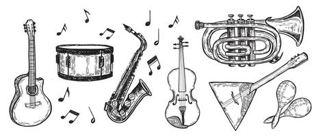 instruments de musique illustration dessinée à la main. vecteur