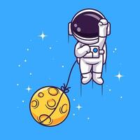 mignonne astronaute en volant avec lune dans espace dessin animé vecteur