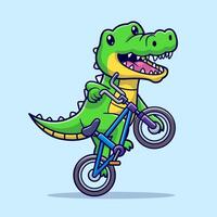 mignonne crocodile équitation vélo dessin animé vecteur