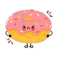 mignonne en colère Donut personnage. main tiré dessin animé kawaii personnage illustration icône. isolé sur blanc Contexte. triste Donut personnage concept vecteur