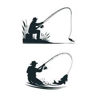 pêche silhouette, pêcheur clipart, chasse silhouette, pêcheur plat conception, pêche conception, pêche graphique illustration. vecteur
