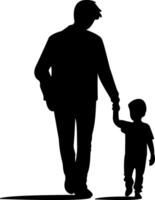 silhouette père et fils marcher vecteur