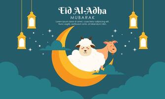 content saint eid Al adha mubarak mignonne bannière dessin animé griffonnage illustration vecteur