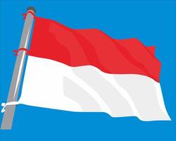 illustration de le rouge et blanc indonésien drapeau en volant sur une bleu Contexte vecteur