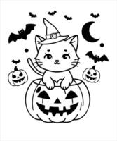 ensemble de noir Halloween silhouettes. collection de Halloween citrouilles, chat effrayant personnages. illustration isolé sur blanc vecteur