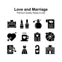 créative ouvré l'amour et mariage Icônes ensemble dans moderne style vecteur