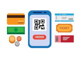 paiement mobile de billet avec le vecteur d'illustration plat de code barres