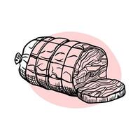 esquisser de Viande des produits. dessiné à la main bœuf, agneau et porc steak supplémentaire ou moyen rare. grillé saucisses vecteur