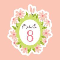 aux femmes journée salutation autocollant avec fleur bouquet. 8 Mars aux femmes journée fête cartes. vecteur