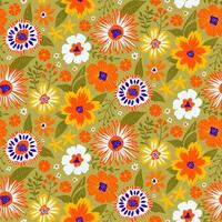 floral sans couture moitié laissez tomber modèle de fantaisie fleurs dans olive, jaune, orange, violet, blanche. répéter fond d'écran impression texture. à la perfection pour album artisanat papier, textile, tissu, cadeau enveloppe. vecteur