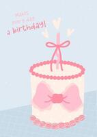 rétro anniversaire gâteau illustration sensationnel coquette conception avec rose arcs, content anniversaire carte idée. vecteur