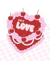 coquette rétro soi l'amour gâteau illustration sensationnel coquette conception avec Cerise et arc. vecteur