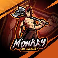 singe mercenaire esport mascotte logo conception vecteur